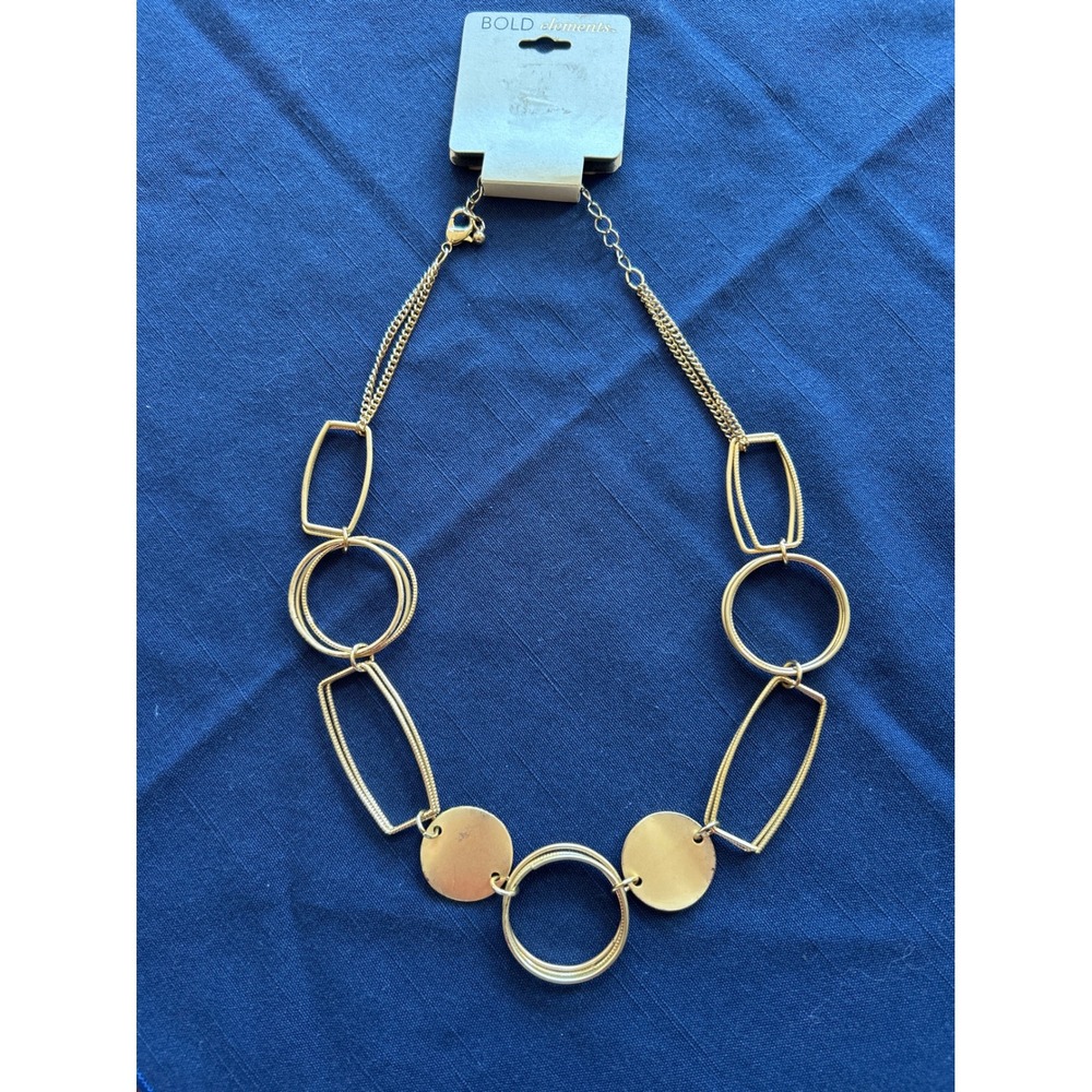Statement Gold Tone Geometric Link Statement Necklace New W Tag 16" + 3" ext.